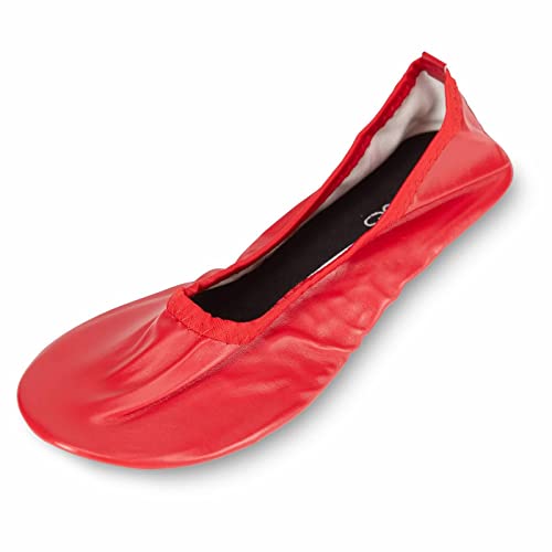 Shoes8teen Women's Foldable Portable Travel Ballet Flat Shoes w/Matching Carrying Case SH1818 Red 5/62
