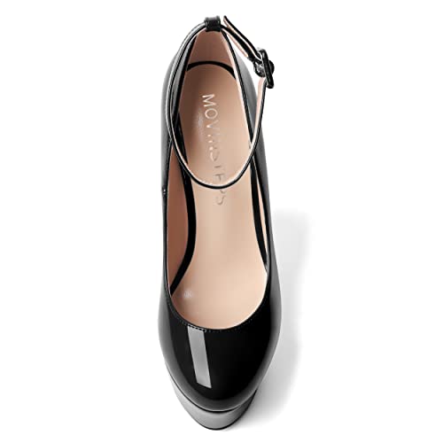 MOVINSTEPS Womens Evening Buckle Round Toe Ankle Strap Dress Platform Patent Wedge High Heel Pumps Shoes 6 Inch3