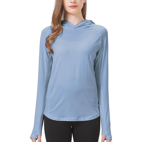 netdraw Women's Ultra-Soft Bamboo Viscose Hoodie Sun Protection Long Sleeve SPF Outdoor Fishing Hiking Shirt, Frost Blue, Large