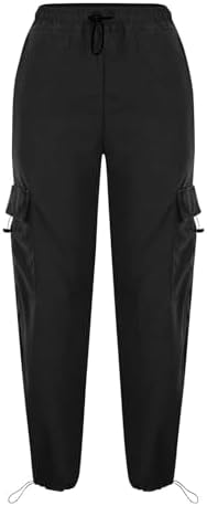 Girls Parachute Cargo Pants High Waisted Baggy Casual Y2K Trouser Kids Wide Leg Hip Hop Streetwear with Multi Pocket Black — view 6