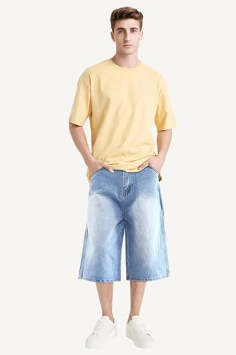 GINGTTO Mens Baggy Jorts Loose Fit Summer Jean Shorts for Men Denim Casual Long Short Light Wash 38