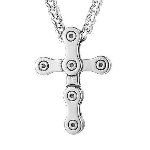 HZMAN Silver Cross Necklace Hip Hop Stainless Steel