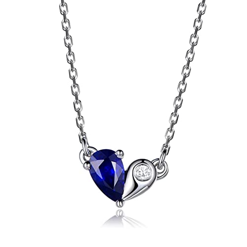 Collier coeur femme argent avec pierre précieuse bleue 0.3 Carat 18K