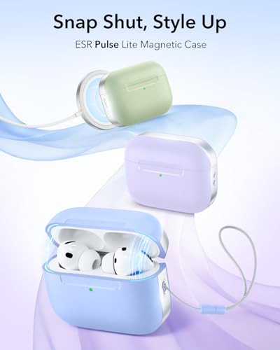Image of ESR for AirPods Pro 3 Case (USB-C), Compatible with MagSafe, Magnetic Lid Lock, Full Drop Protection Cover with Lanyard, Pulse Series, Light Blue