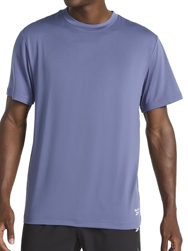Reebok Men’s Sonic Bolt Short Sleeve Crewneck T-Shirt, Standard Fit, Lightweight Cool Touch Jersey Fabric, Nightshadow Blue, Small