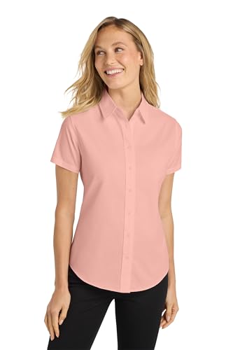 Joe's USA Womens Short Sleeve Wrinkle Resistant Easy Care Shirts-M-Light Pink