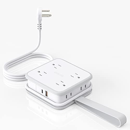 NTONPOWER Flat Plug Power Strip with USB C, GAN 45W USB-C Port, 8 Outlets 2 USB, 3 Side Outlet Extender with 5 ft Wrapped Extension Cord, Fast Charge for iPhone, MacBook Pro, Tablets and Samsung