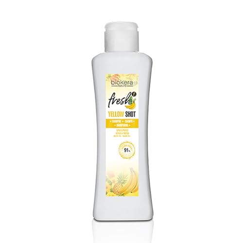 SALERM - Repair Shampoo Yellow Shot - Biokera Fresh - 300 ml - Repairs and Protects - For Shiny, Frizz-Free Hair - Sulfate-Free and Paraben-Free Shampoo