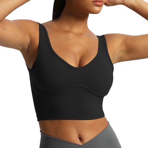 Aoxjox Women's Workout Brooke Tank Crop Curve Longline Fitness Sports Bras Training Gym Bra Yoga3