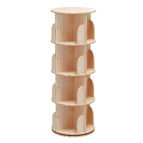 4 Tier 360° Rotating Stackable Shelves Bookshelf Organizer 360 Display Rotating Bookshelf Wood Book Shelf Organizer For Bedroom, Living Room, Study Room - Intexca #TOP3