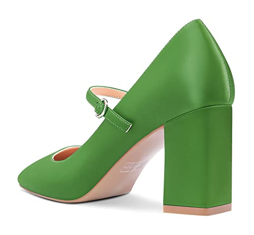 Aachcol Women Mary Jane Pumps Close Square Toe Chunky Block Mid Heel Slip-on Wedding Office Party Dress Shoes 3 Inch4