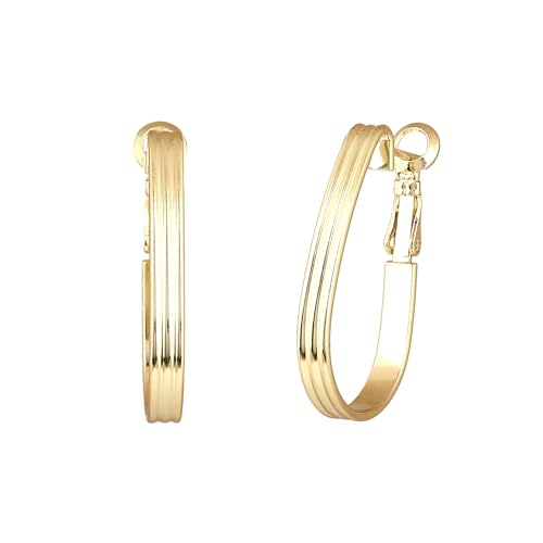 Estele Gold Tone Elongated Oval Hoop Earrings for Women (B0CXXP72W1) Amazon Price History, Amazon Price Tracker