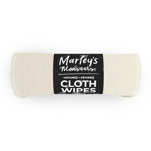 Marley's Monsters Organic Cloth Wipes - Soft Cotton Flannel Reusable Wipes for Baby, Face & Washcloths - Single-Ply 7x8in with Sewn Edges - Natural Unbleached or White - Handmade in Eugene, OR