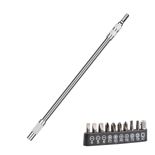 Jetstream 300mm Bit Verlängerung Flexibel, Flexibler Bithalter, Enthält 10 Schraubendreheraufsätze, Geeignet für Bohrmaschinen, Schraubendreher und Elektrowerkzeuge in Engen Räumen