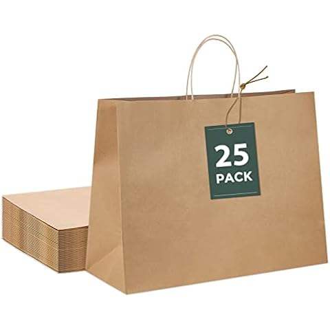 GSSUSA 16x6x12 Brown Paper Bags with Handles 25 Pcs, kraft Paper Shopping Bags for Small Business, Large Paper Bags Gift Bags with Handles for Boutique, Food Service Take Out Cover