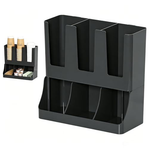 Nyganmelloz Paper Cup Holder with Lid Organizer 6-Compartment Coffee Station Organizer for Coffee Bar Plastic Cup & Straw Storage for Home & Office