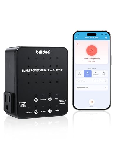 WiFi Power Failure Alarm Briidea Freezer Power Outage Alarm with Dual Outlets Real-Time App Notifications & 100dB Loud Alarm Supports 2.4G/5GHz WiFi for Sump Pumps Aquariums Wine Cellars