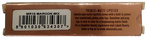 Image of Lakme 9 to 5 Primer + Matte Lipstick - MR18 Maroon Mix, 3.6g Carton