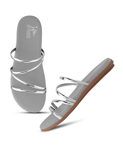 Image of JM LOOKS Women Minimalist Multi Strap Flat Sandals Daily Wear Comfort Open Toe Slip On Slides