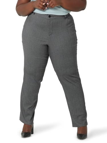 Lee Women's Plus Size Wrinkle Free Relaxed Fit Straight Leg Pant, Black/White Rockhill Plaid, 22...