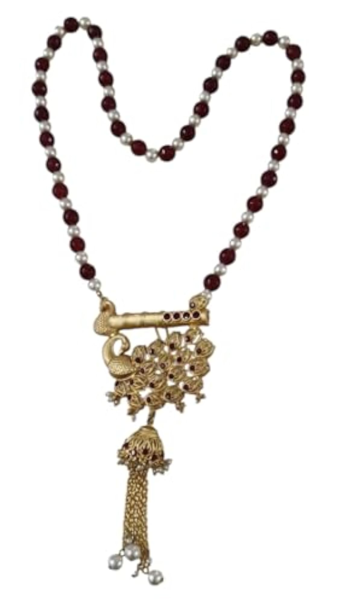 Royal Peacock Veena Pendant Necklace with Gemstones