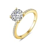 Whoiy Anillo de oro amarillo para mujer, anillo de boda solitario con moissanite, anillo de boda de oro real para mujer, 65 (20.7), Metal precioso Piedra preciosa, Moissanita