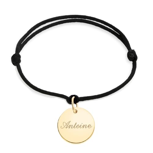 Moments Precious Pulsera de cordón con medalla de 15 mm chapada en oro personalizada