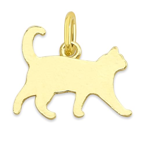 Solid Gold Cat Silhouette Charm - 10k/14k Feline Pendant with Jump Ring, Elegant Pet Jewelry Accessory (14k)