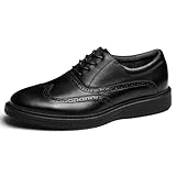 Hantatop Mens Dress Shoes, Genuine Leather Lace Up Brogue Wingtip Casual Oxford Shoes, Comfortable Stylish Business Formal Dress Sneakers for Office Dating Wedding (Wingtip-Black, Adult, Men, 12, Numeric, US Footwear Size System, Medium)