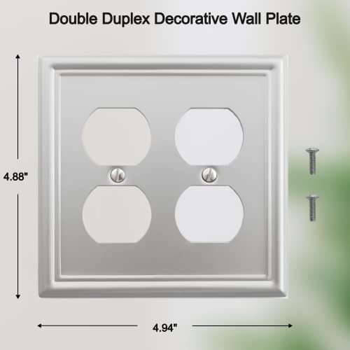 Plaque murale double prise duplex OKAWYC durable en nickel brossé résistant aux chocs - 3