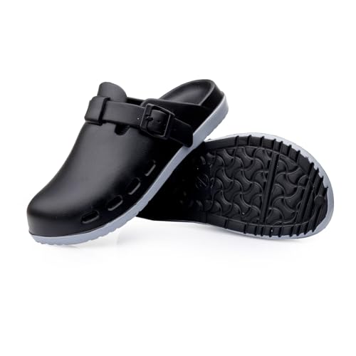 Image of Unisex Black Clogs with Adjustable Buckle Strap | Lightweight EVA Comfort Slip-On Sandals for Casual Wear & Outdoor Use