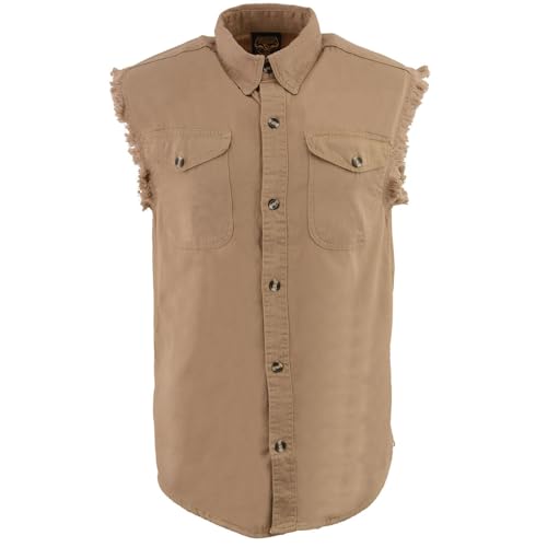 Image of Milwaukee Leather DM1002 Men's Black Lightweight Denim Shirt with Frayed Cut Off Sleeveless