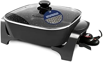 Elite Gourmet EG6201 Extra Deep 12"x12"x3.2" (7.5Qt.) Scratch Resistant Dishwasher Safe, Non-stick Electric Skillet with Glass Vented Lid, Adjustable Temperature, Black