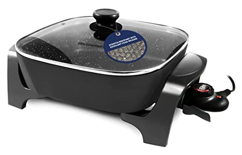 Comparison: Best Electric Skillet For Frying Chicken 3 Elite Gourmet EG6201 Extra Deep 12"x12"x3.2" (7.5Qt.) Scratch Resistant Dishwasher Safe, Non-stick Electric Skillet with Glass Vented Lid, Adjustable Temperature, Black
