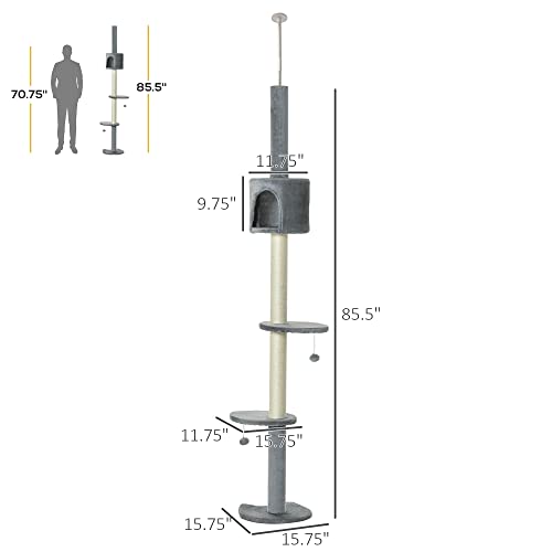Árbol para gatos ajustable de 4 niveles gris miniatura 7