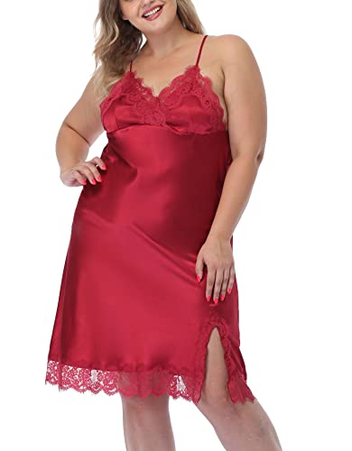 ABC-STAR Women's Plus Size Satin Slip Nightgown Lace Chemise Lingeries