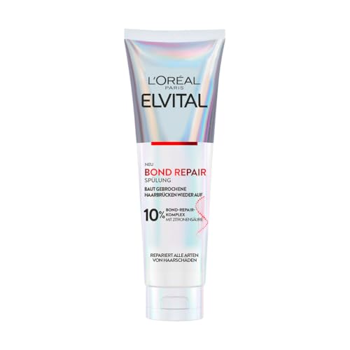 L'Oréal Paris Elvital Bond Repair Spülung, Conditioner gegen Haarschäden, Haarreparatur & Schutz, für weniger Haarbruch, mehr Geschmeidigkeit & Glanz, mit Bond-Repair-Komplex und Zitronensäure,150ml