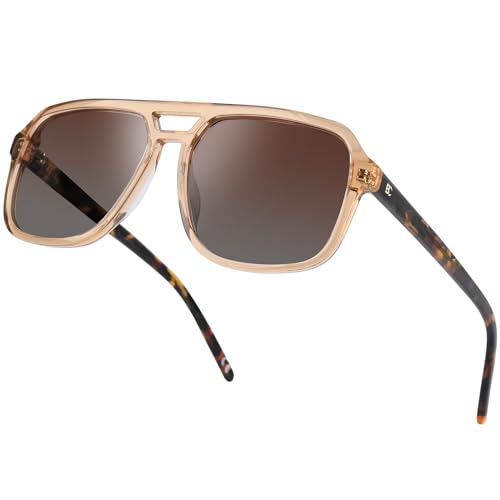 Image of BIRCEN Mens Acetate Polarized Sunglasses: Retro Square Sun Glasses UV400 Protection Anti-Glare Shades for Driving Travel