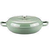 Godappe Enameled Cast Iron Braiser, 3.8 Quart Enamel Cast Iron Dutch Oven with Handles, Cast Iron Br