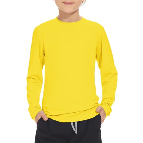 Boy Long Sleeve Rash Guard Shirt UPF 56+ Sun Protection Rashguard Swim Shirt Outdoor Quick Dry Activewear T-Shirts for Baby Toddler Kids Yellow Small