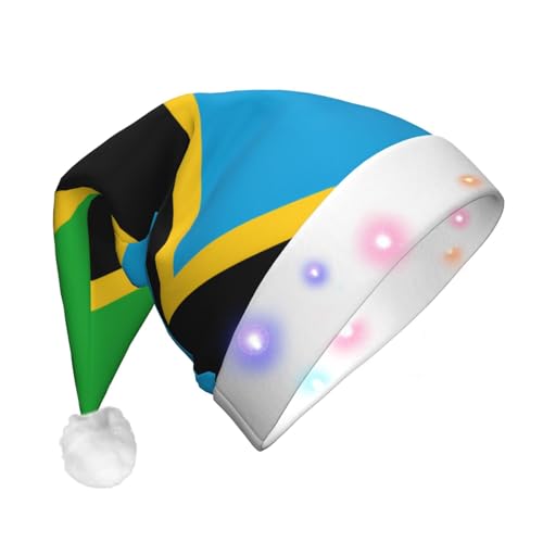 JxWCher Gorro de Papá Noel, divertido gorro de Navidad para adultos, decoración iluminada para fiestas navideñas, diseño de bandera de Tanzania