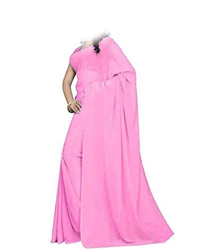 DZY womens solid woven 6.30 cut plain saree georgette with running blouse for daily use(Baby Pink) || MYSTERY GIFT||, BABY PINK, 5.5m