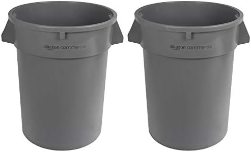 AmazonCommercial 32 Gallon Heavy Duty Round Trash/Garbage Can, Grey, 2-pack