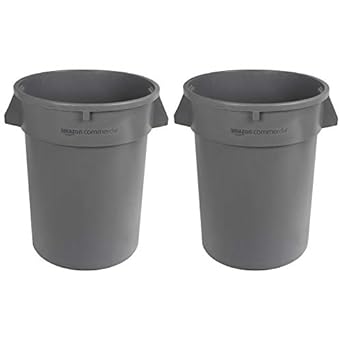 AmazonCommercial 32 Gallon Heavy Duty Round Trash/Garbage Can, Grey, 2-pack