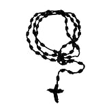 Handmade Rosary Cross Pendant Long Braided String Knotted Catholic Religion Adjustable Colorful Cord Rope Necklace Lucky Protection Keepsake Jewelry for Women Men-Black