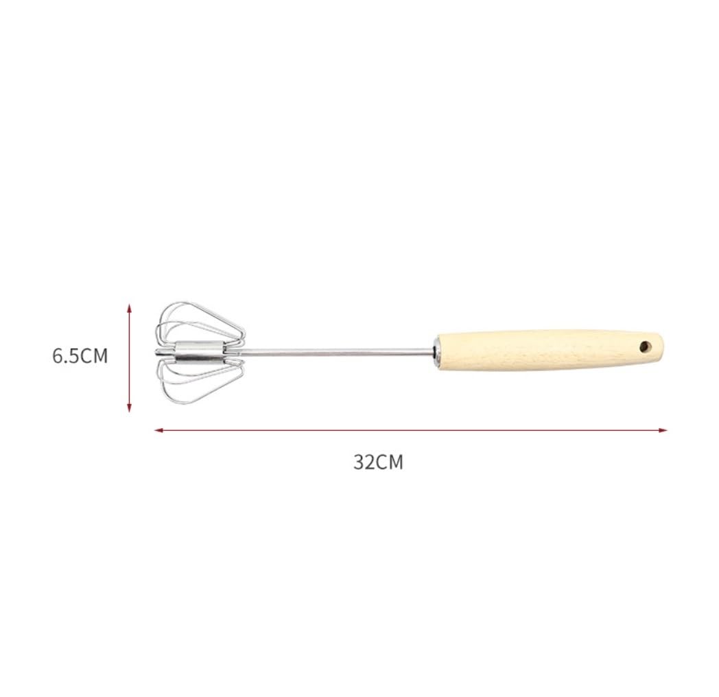 Batidor Varillas Cocina Batidor De Huevos Manual Semiautomático Pequeño For Hornear En Casa, Mezclador De Mano con Mango De Madera Barillas Batir Batidor De Huevo(6.5x32cm)