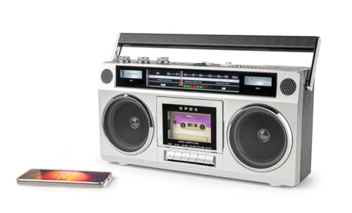 BigBen BTBLASTER - Boombox Retro 80's | Reproductor/Grabador de Casetes | Ajuste agudos y graves | Bluetooth 5.3, USB-MP3 y AUX-In | Radio FM, Antena Telescópica | Potencia 15W | Adaptador CA incluido