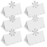 60 Pcs Christmas Place Cards for Table Setting, Christmas Place Cards With 6 Snowflake Patterns, Table Tent Cards Dinner Place Cards for Winter Wedding Party Decoration Size 3.5*2.2 inches (Snowflake)