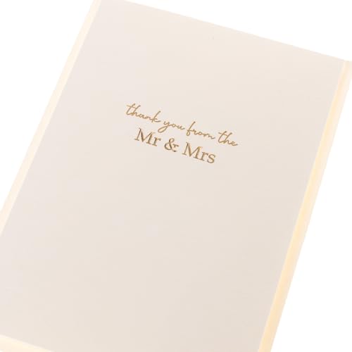 Image of Graphique Wedding Thank You Cards, Mr. & Mrs., Pack of 10 Cards with Envelopes, Blank Inside, Gold Foil Embossing, La Petite Press Collection Boxed Set, 3.25 inch x 4.75 inch