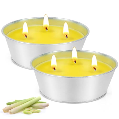 Citronella Kerze Outdoor Groß 2 x 12oz 120 Std Outdoor Kerzen Draußen Zitronella Kerze mit 3 Docht - Natürliche Sojawachs Duft Kerze Frauen für Garten Camping Indoor Terrasse Picknicks